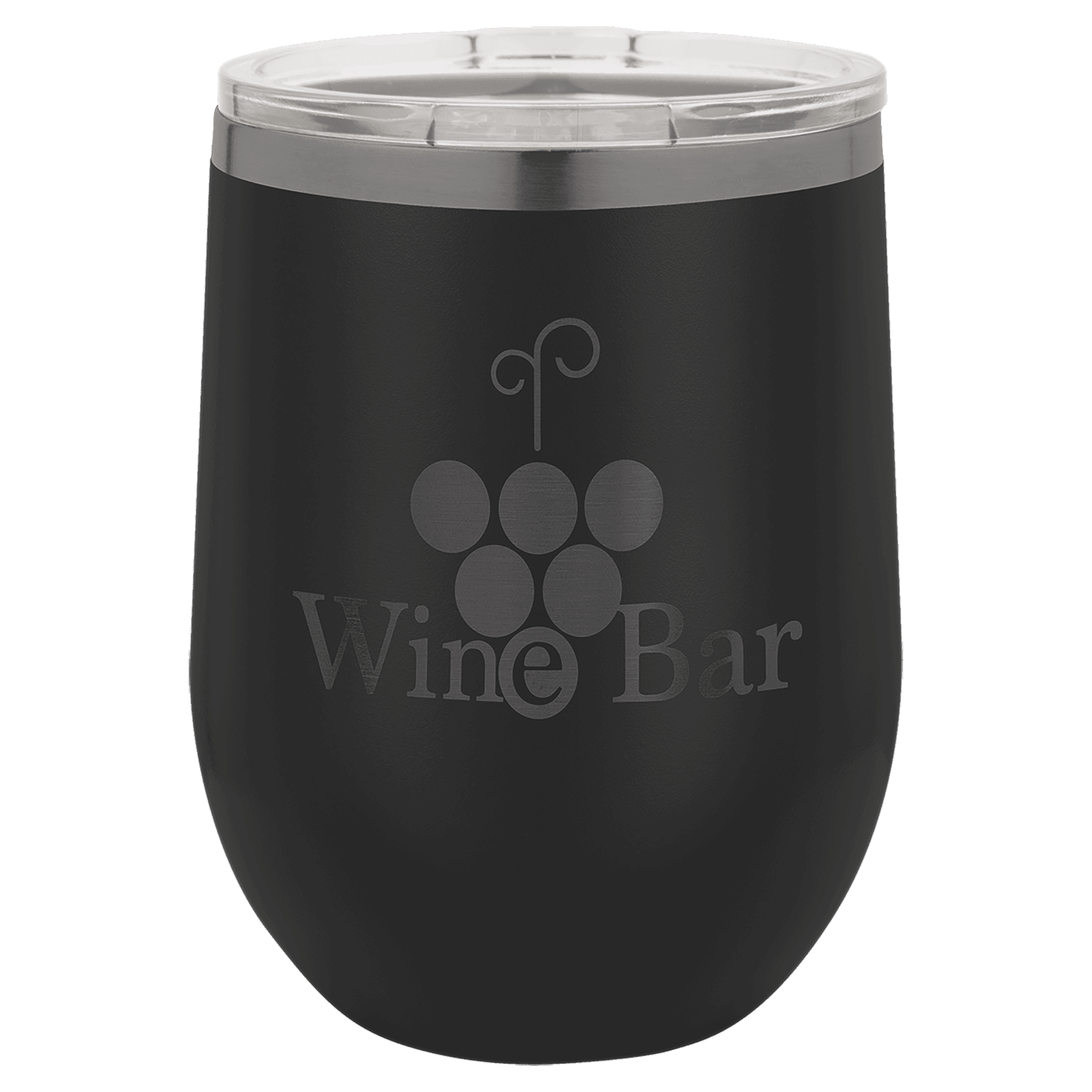 Custom Polar Camel® 12oz Ghost Black ION - Plated Stemless Wine Tumbler with Lid - Etchified - Polar Camel - LTM871