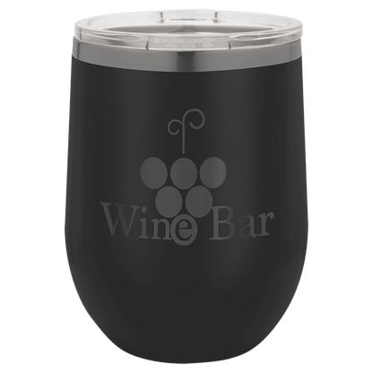 Custom Polar Camel® 12oz Ghost Black ION - Plated Stemless Wine Tumbler with Lid - Etchified - Polar Camel - LTM871