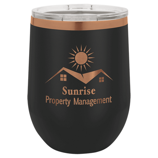 Custom Polar Camel® 12oz Rose Gold ION - Plated Stemless Wine Tumbler with Lid - Etchified - Polar Camel - LTM880