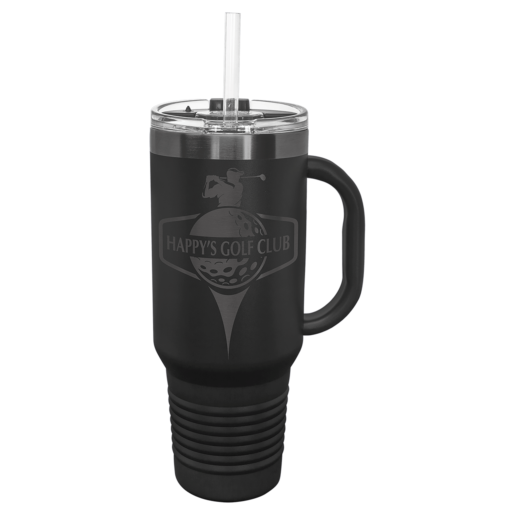 Custom Polar Camel® 40 oz. Ghost Black ION - Plated Travel Mug with Handle & Straw - Etchified - Polar Camel - 