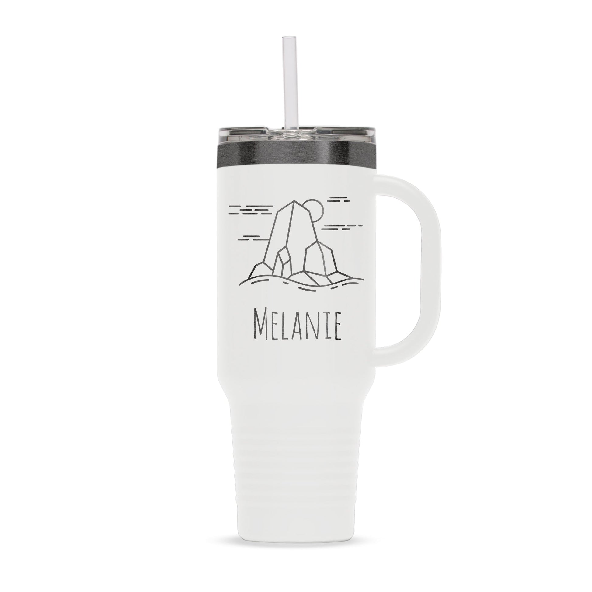 Custom Polar Camel® 40 oz. Ghost Black ION - Plated Travel Mug with Handle & Straw - Etchified - Polar Camel - 