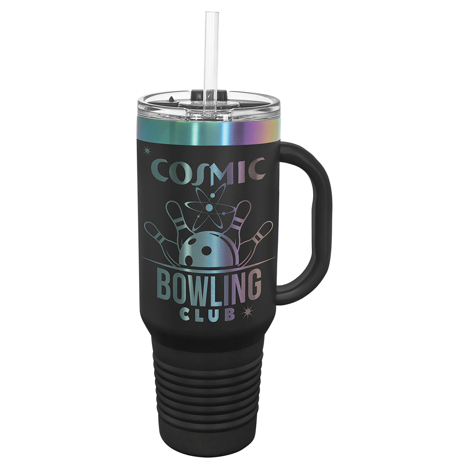 Custom Polar Camel® 40oz Prismatic Effect ION - Plated Travel Mug with Handle & Straw - Etchified - Polar Camel - LTM7485