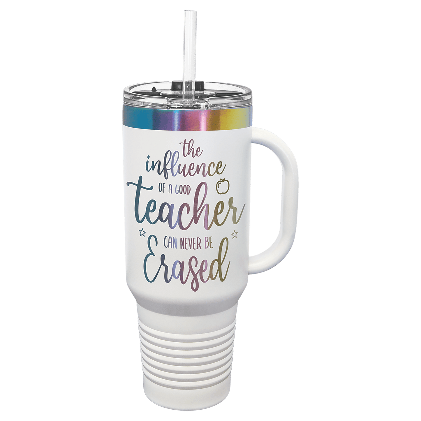 Custom Polar Camel® 40oz Prismatic Effect ION - Plated Travel Mug with Handle & Straw - Etchified - Polar Camel - LTM7485