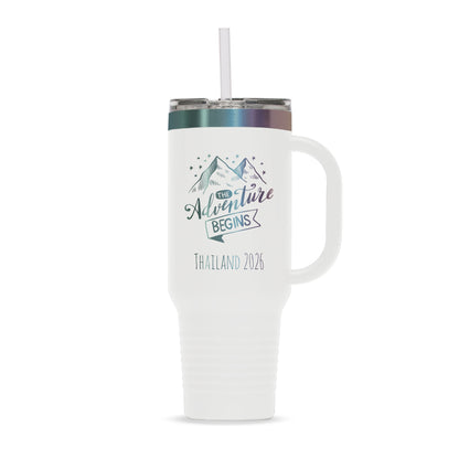 Custom Polar Camel® 40oz Prismatic Effect ION - Plated Travel Mug with Handle & Straw - Etchified - Polar Camel - LTM7486