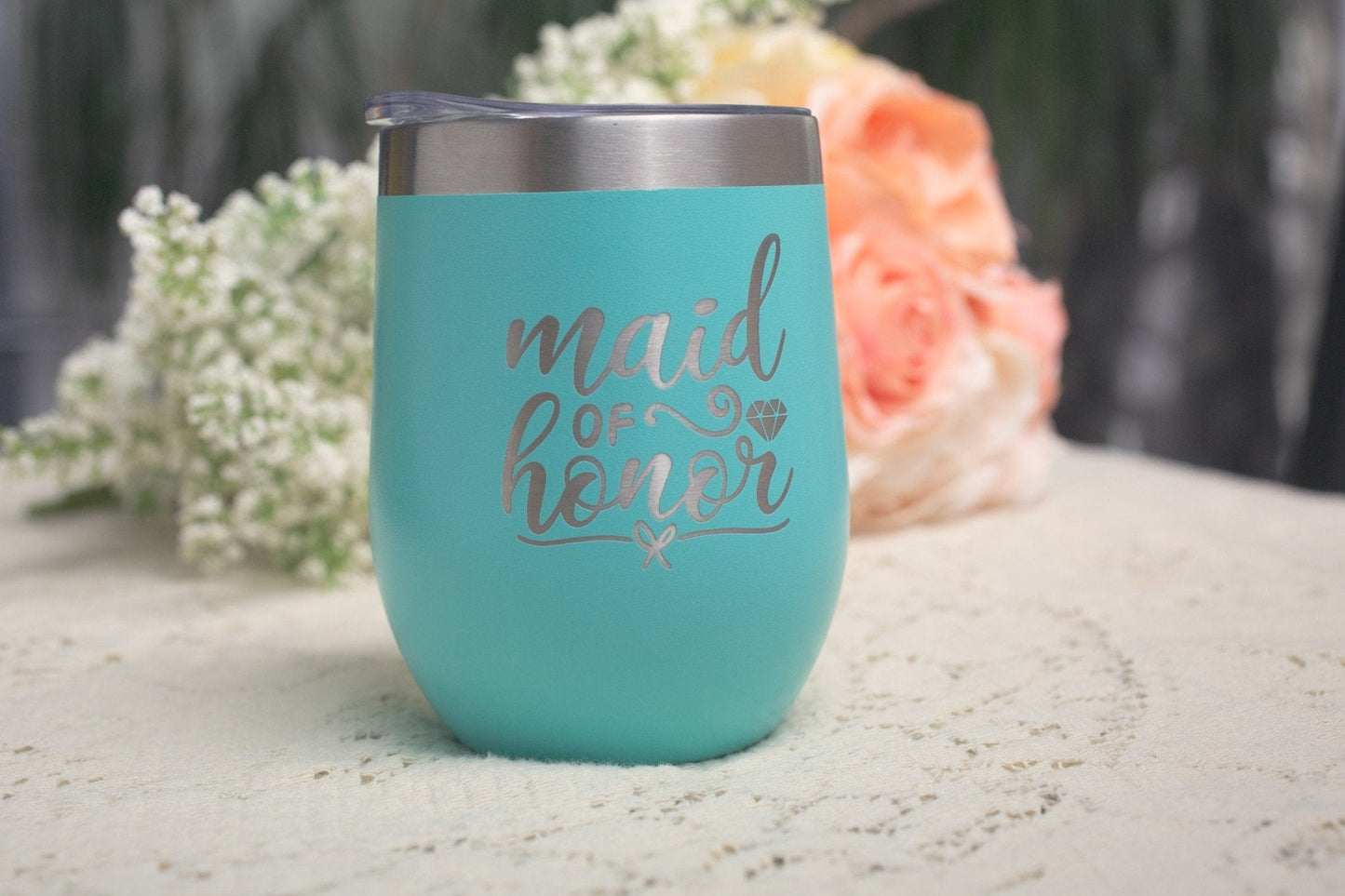 Easy Monogramming - Personalized 12oz Stainless Wine Tumbler with Lid - Mother's Day - Etchified - Polar Camel® - LTM867