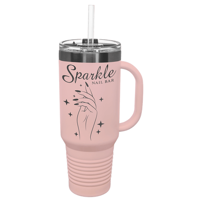 LIMITED EDITION 2025 - Polar Camel® 40 oz. Pastel Ghost Black ION - Plated Travel Mug with Handle & Straw - Etchified - Polar Camel - LTM7434