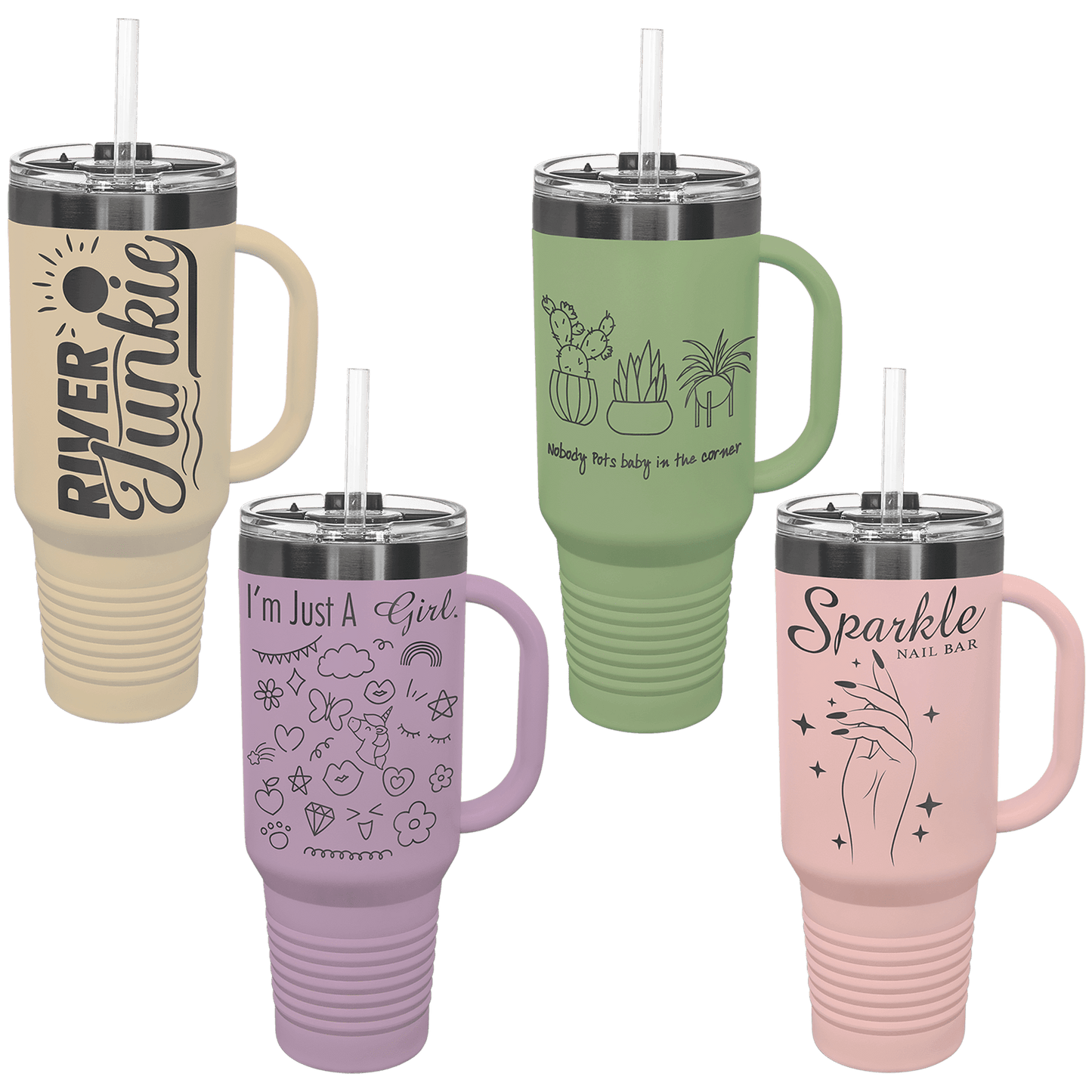 LIMITED EDITION 2025 - Polar Camel® 40 oz. Pastel Ghost Black ION - Plated Travel Mug with Handle & Straw - Etchified - Polar Camel - LTM7435