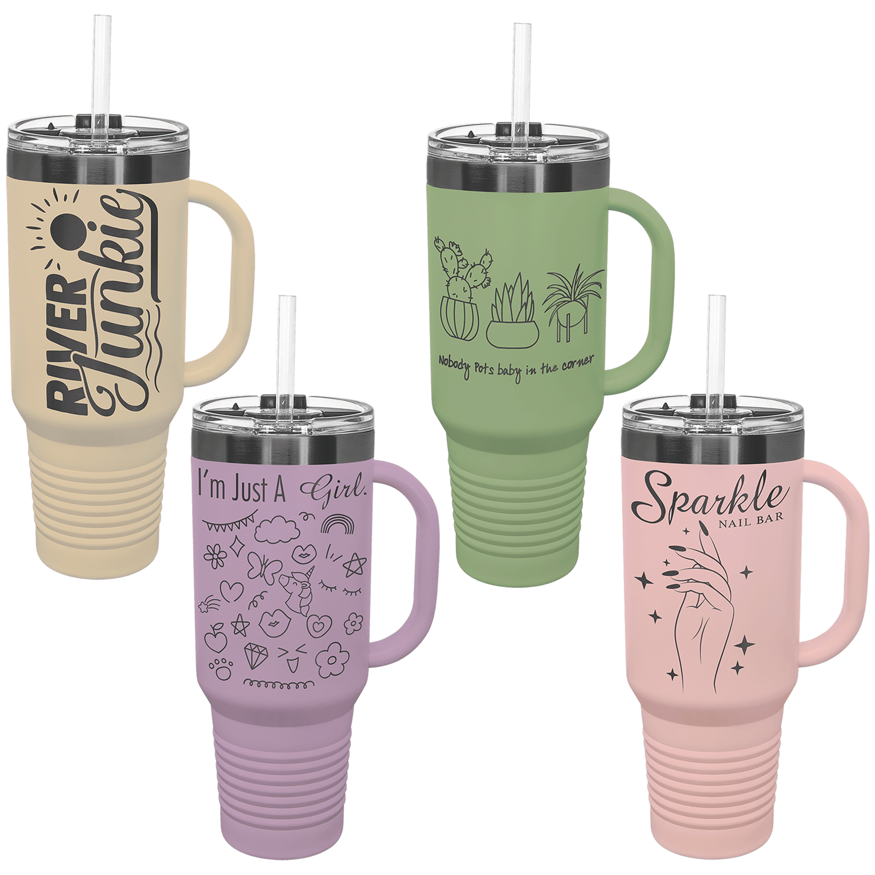 LIMITED EDITION 2025 - Polar Camel® 40 oz. Pastel Ghost Black ION - Plated Travel Mug with Handle & Straw - Etchified - Polar Camel - LTM7435